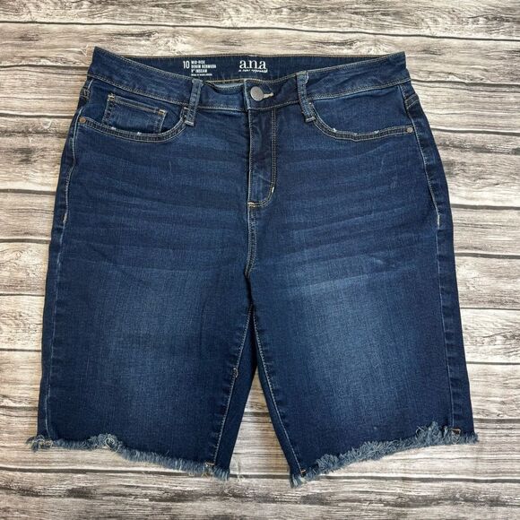 A New Approach Women's Denim Bermuda Jean Shorts 10 Dark Blue Mid Rise Stretch - Picture 1 of 10